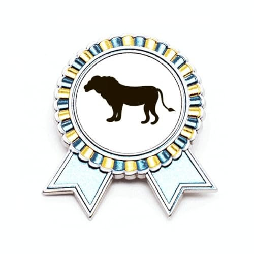 Brosche mit schwarzem Löwe, Tierdarstellung, Anstecknadel, Gewinner, Medaille, M, Metall