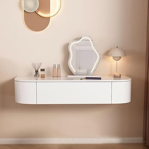 Appeso al Muro Moderno Postazione Trucco con Sgabello Imbottiti e Cassetti Toeletta da Trucco Con Specchio Tavolini da Toilette for Camera da Letto for Sala Trucco, Camera da Letto(80*40*18cm/31.4*15.