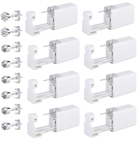 8 stycken öronhål hål set piercing gun unit verktyg smärtfri, piercing pistol öronhålsset med örhängen för asepsis piercing kit piercing tillbehör (Diamant01)