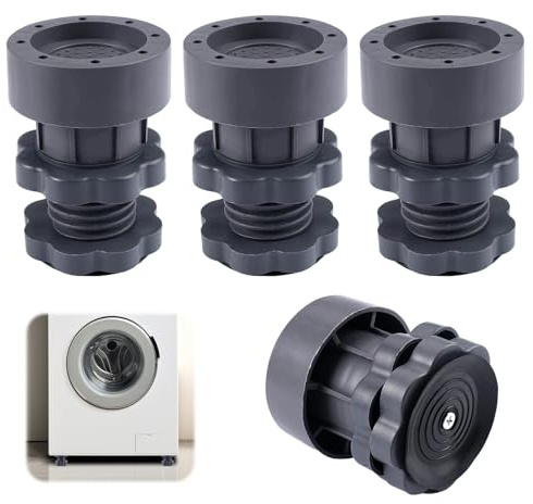 PetGlimmer 4 Stück Verstellbare Schwingungsdämpfer Waschmaschine, 10-12cm | Anti Rutsch Vibrationsdämpfer Gummifüße Waschmaschinenfüße, für Trockner, Geräusch, Waschmaschine Antivibrationsfüße