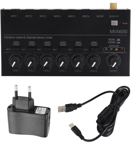 Mixer sonore audio, mélangeur de ligne stéréo à 6 canaux Métal Métal à faible bruit Console de mixage sonore pour le studio petit clubs barreaux