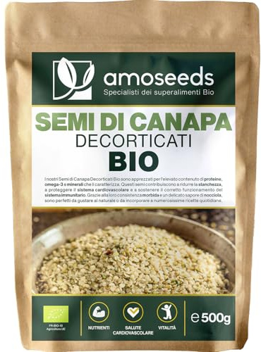 Semi di Canapa Decorticati Bio 500 g | Origine UE | 100% Hemp seeds naturali e crudi | Senza Glutine | Qualità superiore