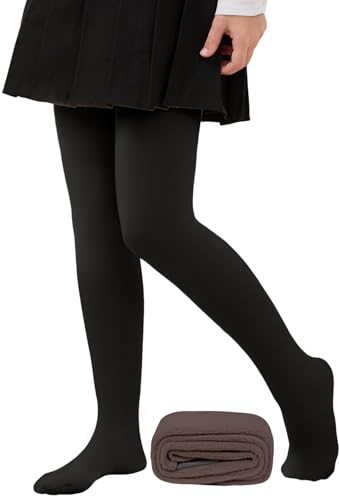 CheChury Filles Collant Polaire Hiver Chaud Leggings Enfant Doublure Épais Pantalon Thermiques Opaques Coton Collant Patinage Artistique Fille,Noir,L