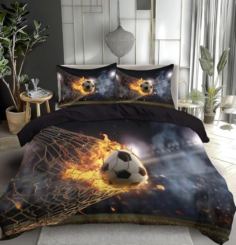 PUOJIEAT Housse de Couette 140x200 Football Parures de Lit 3D Imprimée Douce Literie Set Ballon de Foot Réversible Microfibre Housse de Couette 1 Personne avec 1 x Taie d'oreiller 65x65 cm r.1724
