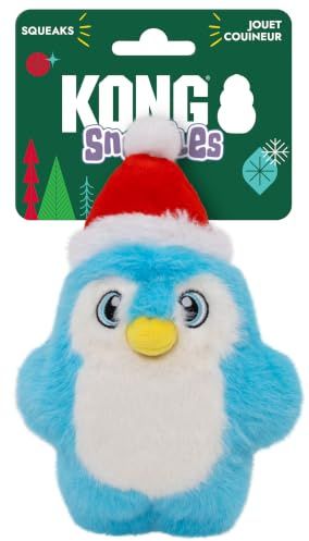 KONG Holiday Snuzzles Hundespielzeug - Plüsch Saisonale Charaktere, Ganzkörper-Quietscher, weiches Urlaubskuschelspielzeug für Indoor-Spielen (Pinguin, klein)
