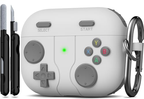 R-fun Schutzhülle für AirPods Pro 3 (2025) mit Reinigungsset, klassisches Handheld-Spielekonsolen-Design, weiche Silikon-Schutzhülle für Apple AirPods Pro 3. Generation Ladehülle,Hellgrau