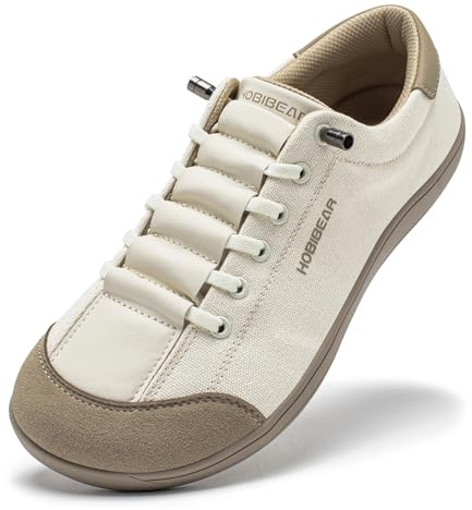 HOBIBEAR Chaussures pieds nus larges pour homme et femme - Chaussures de marche - Baskets de course à pied - Semelle zéro goutte - Légères et confortables, Beige/marron, 43 EU