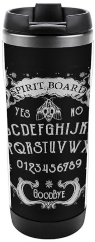 JiuPopular 13oz/380ml Stainless Steel Insulated Travel Coffee Cup, Cat Skull Head Witch Board Black Gothic Travel Mug with Leakproof Lid, Non-Slip Bottom