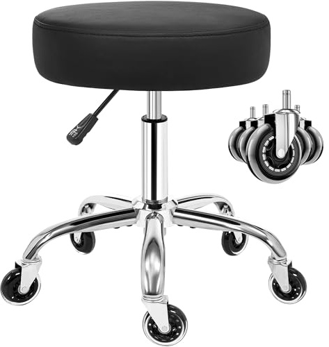 ANWBROAD Sgabello con Ruote Sgabello Regolabile in Altezza girevole a 360° Sgabello da Lavoro con Portata fino a 205 kg per Spa Salone, Massaggi e Cliniche Nero WSC001B
