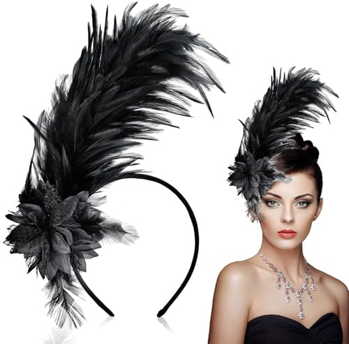 OuryTech Fascinator Damen, Karneval Kostüm Damen, Feather Headband, Black Fascinator Hut, Tea Party Blumen Haarreif für Mädchen Karneval, Weihnachten, Hochzeit