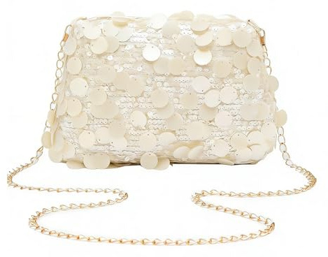 FOSLXIN Sequin Crossbody Bags for Women, Sparkly Sequin Shoulder Bag Bling Evening Handbag with Adjustable Straps for Party Prom Bridal Night Bag (champagne)
