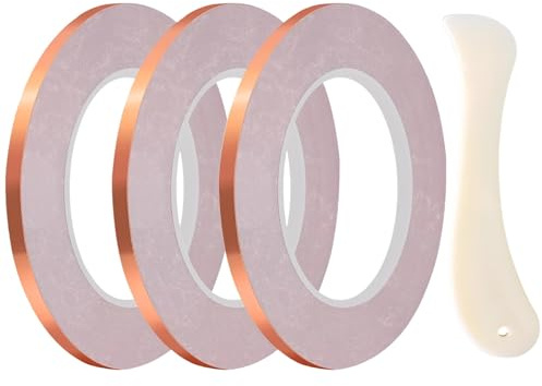Funabridge Copper Foil Tape 6Mm, 3 Rolls Black Backed, 65.6 Ft Each, With Bone Folders, For Stained Glass, Shielding