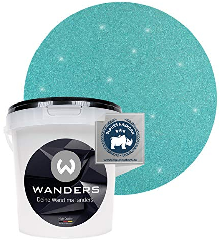 Wanders24 Glimmer-Optik (1 Liter, Silber-Türkis) Glitzerfarbe - Glitzerfarbe, abwaschbar - Made in Germany