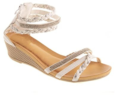 Sandales Femme Été Compensées Confort Élégantes Brides Tressées Strass – Chaussures Femme Légères Zip – Du 36 au 44