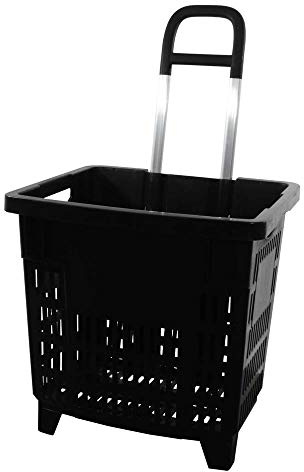 Carrito de Compra 55 litros con Ruedas de plástico ABS, Cesta de la Compra transportable en Color Negro