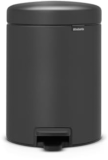 Petite poubelle de salle de bain à couvercle Brabantia NewIcon 5 L | Poubelle à pédale anti-odeurs avec bac intérieur amovible pour salle de bain, toilettes ou petits espaces | Mineral Infinite Grey