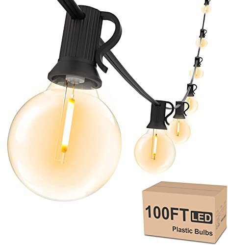 Svater Outdoor String Lights Waterproof 100 FT, LED Patio Lights Outside with 52 Shatterproof G40 Bulbs, Dimmable Hanging Globe Lighting for Bistro Backyard Cafe Market Porch, Warm White 2700K