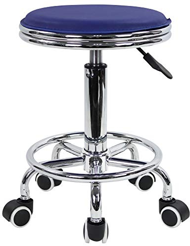 KKTONER Taburete rodante Regulable en Altura, Taburete Giratorio con reposapiés, Estilo Metal Industrial Moderno, de Cuero PU Negro (Blue)