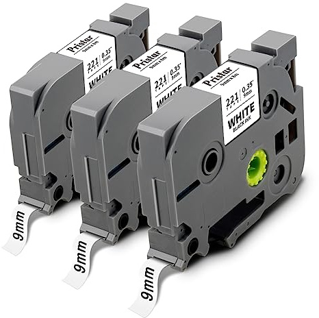Pristar 3x Kompatibel 9mm Schriftband als Ersatz für Brother TZe-221 TZe221 TZ-221 TZe Schwarz auf Weiß für PT-H100LB PT-D400 PT-H105 PT-D200BWVP PT-1000 PT-1010 PT-H110 PT-H100R PT-H101 PT-H107B D210