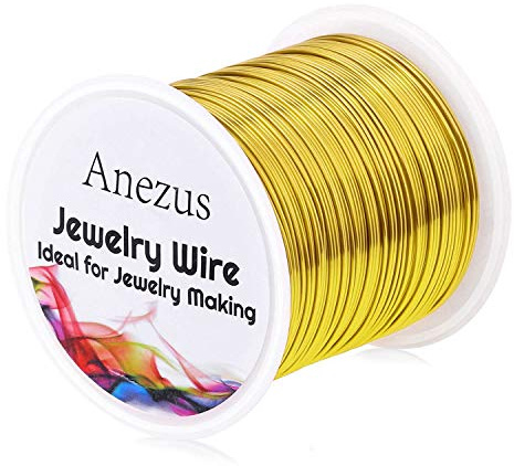 Jewellery Wire for Jewellery Making, Anezus Craft Wire, Tarnish-Resistant, Copper, Beading Wire for Jewellery Making and Crafts (0.6 mm, Gold)