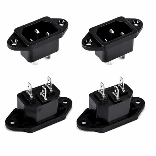 Aoowei 4 Pack IEC C14 Panel Mount Socket, 250V 10A 3 Pin AC Power Inlet with Screw Terminal, Black Snap-in Receptacle for Mains Power Adapter, 3D Printer, DIY Electrical Equipment