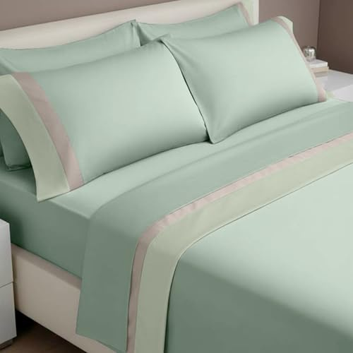 Ipersan Set Completo Lenzuola Matrimoniali, 100% Cotone, 1 Lenzuolo da sopra 260x290cm + 1 Lenzuolo da sotto 180x200cm + 2 Federe 83x52cm, con Doppia Balza in Raso, Made in Europe