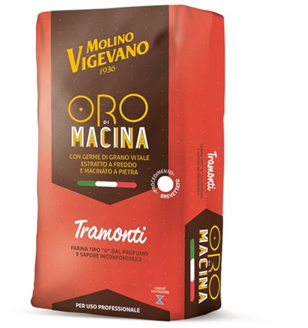 Molino Vigevano Tramonti Tipo 0 con Germe di Grano Vitale 10 kg - Farina Professionale per Pizza Napoletana, Pane e Focaccia - W350 ad Alta Forza
