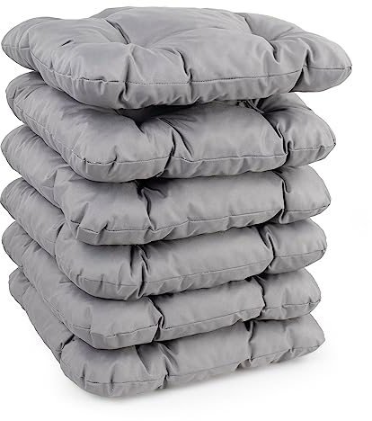 H&F Heimtextilien Stuhlkissen 40x40x5 cm Gartenkissen, Sitzkissen Steppkissen Zierkissen, 6-er Set, Hell Grau, Dicke Polyester Gesteppt für Stühle & Gartenmöbel, im Indoor und Outdoor