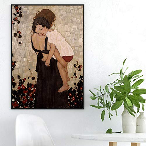 KADING Klassischer Künstler Gustav Klimt Eine Mutter mit Kind Malerei auf Leinwand Poster und Drucke Wandkunst Bild für Wohnkultur 35x45cm Innenrahmen