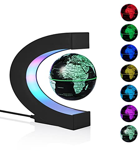 Magnetic Levitation Floating World Map Globe Multi-Color Changing Rotating Levitating Globe with LED Lights Office Home Desk Decoration Gadget for Friend Teacher Business Birthday Gift