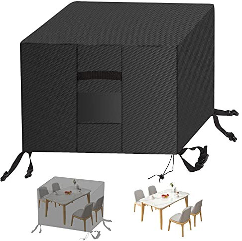 Abdeckung für Gartenmöbel Wasserdicht 140x140x90cm, Gartentischabdeckung Möbelsets mit Belüftungsöffnungen Winddicht UV-Beständiges 420D Oxford Gewebe für Gartentische Terrassenmöbel, Schwarz