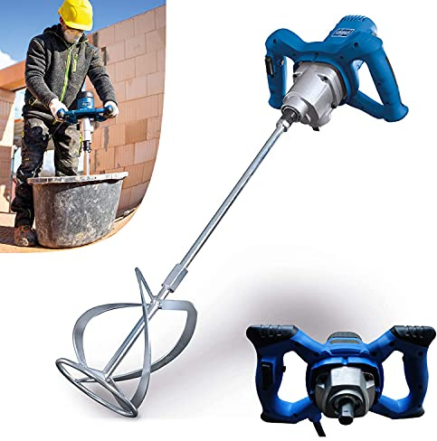 Mélangeur à Béton Portable, Machine de Malaxeur de Mortier de Ciment de Béton, 2600W Malaxeur Électrique vace 6 Vitesse réglable 0-1500 tr/min, Agitateur M14 120x590mm
