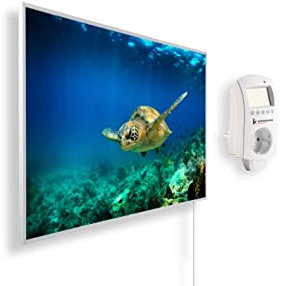 Könighaus Infrarotheizung mit Bild - 300 Watt + Smart Thermostat & Könighaus APP - Energiesparende Infrarot Wandheizung mit Bildmotiv – TÜV SÜD - Weißer Rahmen (13. Schildkröte unterwasser)