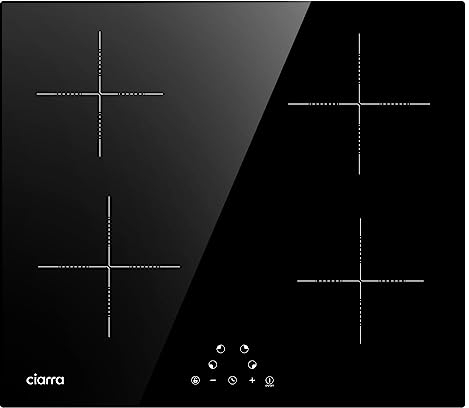 CIARRA CABBIH4 4 Zonen Einbau Induktionskochfeld 60cm, 6000W Touch-Bedienung Kochfeld Induktion mit 4 Platten 9 Leistungsstufen Induktionskochplatte Timer Kindersicherung Funktion
