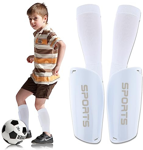 Football Shin Guards with Elastic Sleeves & Protective Pads for Youth Boys (4-8 Yrs) - Soccer Leg Calf Protection
