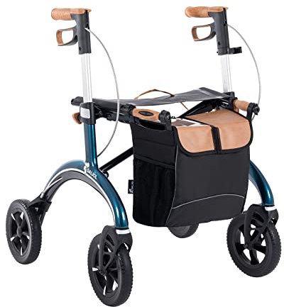 Saljol Carbon Rollator, 5,6 kg Leichtgewichtrollator mit Sitz, Tasche, faltbare Outdoor-Gehhilfe, Sitzhöhe 54 cm, Blau (Vorgängermodell)