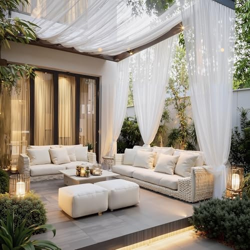 NICETOWN 2 Panels Outdoor Mosquito Netting for Patio Waterproof, Extra Wide 118 Airy Mesh Net Outdoor Sheer Curtains Privacy, Rod Pocket DIY Adjustable Length & Width for Sunroom, W118 x L98, White
