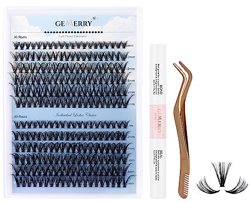 Kit De Extensión De Pestañas Postizas Individuales DIY con 240 PCS 8-16mm Pestañas Pelo a Pelo y Pegamento Pinzas Gemerry (30+40D)