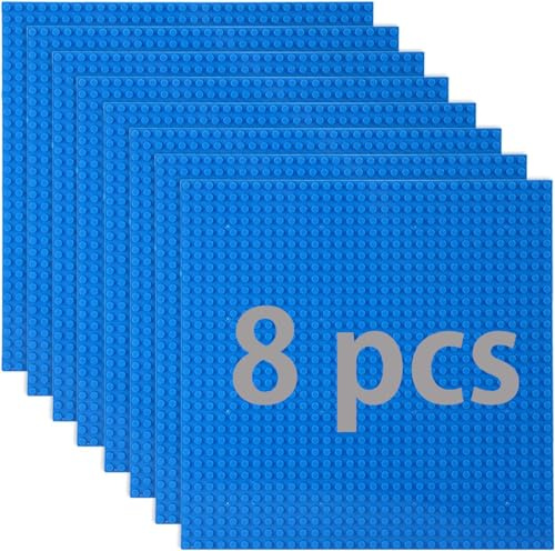 Set di 8 pannelli compatibili con la maggior parte delle marche, classici mattoncini da costruzione, compatibile con piastra Lego Classic, 25,5 x 25,5 cm, piastra di base blu