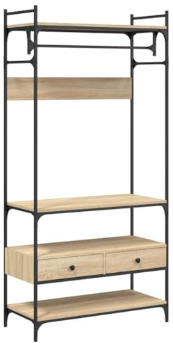 vidaXL Kleiderständer, Garderobe mit Schubladen, Freistehend Garderobenständer mit verstellbaren Beinen, Standgarderobe Flurgarderobe, Sonoma-Eiche