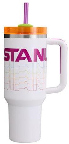 STANLEY Quencher H2.0 FlowState Vakuumisolierter Becher aus Edelstahl mit Deckel und Strohhalm für Wasser, Eistee oder Kaffee, Smoothie und mehr, Frost-Reverb, 1,2 l