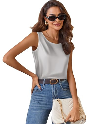 Zeagoo Top in Raso da Donna Elegante Canotta di Seta Basic Blusa con Scollo Rotondo Top Casual Senza Maniche S-XXL