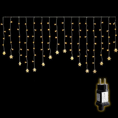 SALCAR 2M 104er LED Schneeflocke Lichtervorhang Innen, 16er Schneeflocken Lichterkette Außen, LED Weihnachtsdeko Fenster mit 9 Modi und Speicherfunktion, Warmweiß