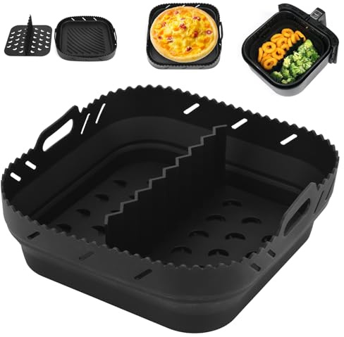 Silicone Air Fryer Liner With Divider, 8.5 Inch Reusable Basket for Instant Vortex, Square Accessories