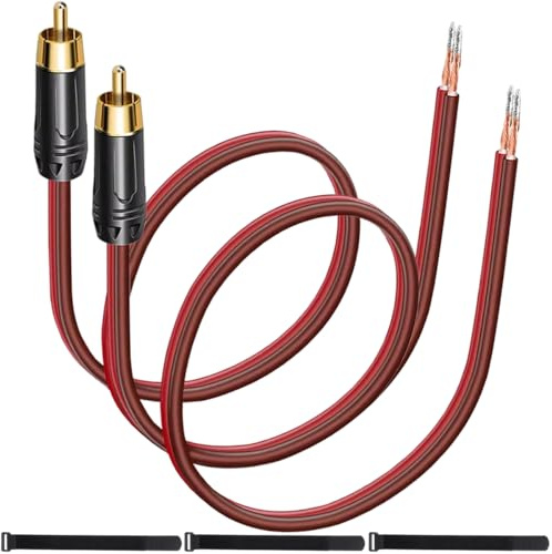 MKBKLLJY 2Stück RCA zu Bare Wire Lautsprecherkabel 2FT/61CM 16AWG positive rote Drahtmarkierung reines Kupfer Shell vergoldet Stecker mit Kabelbindern für Direct Connect Lautsprecher und DIY-Stecker