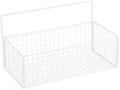 Gzsekken Wall Storage Basket Black Metal Wire Storage Baskets No Drill installation Bathroom Basket Small Pantry Baskets for Cabinets, Pantry, Closets,Bathroom, Kitchen,Bedroom/1Pack White-Small