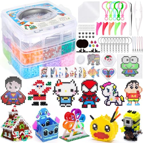 NLMWTI Kit De Perles à Repasser, 11000pcs 5mm Perle a Repasser 20 Couleurs avec Boîte De Rangement, Kit DIY Design Perles a Repasser, Cadeau Noël Anniversaire pour Garçon Filles