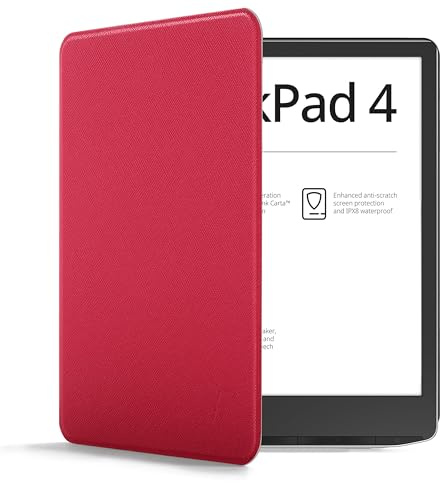 Forefront Cases Fodral för PocketBook InkPad 4 och PocketBook InkPad Color (Färg) 3 och 2 (utkommen 2023) - Tunn, Lätt, Skydds-Fodral mid Automatisk Sömn/Väckning funktion (Skal) - Röd
