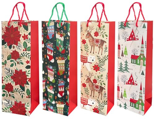 Bseical 12 Stück Flaschentüten Weihnachten Geschenktüten Flaschen 36 x 12cm | Geschenktüten Weihnachten, Weintüten, Papier Weintüten Weihnachten für Wein Whisky Champagner Weihnachtsfeier
