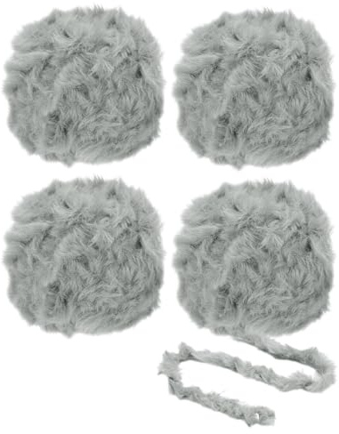 PATIKIL 35yds Kunstpelzgarn, 4 Knäuel Flauschgarn Häkelgarn Flauschiges Garn Weiches Chunky-Polyester-Plüschfell Wimpern für Häkeln Strickdecke Teppich Pullover, Hellgrau